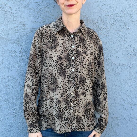 90s Silk Blouse Animal Print Womens large Chic office top - Picture 8 of 10